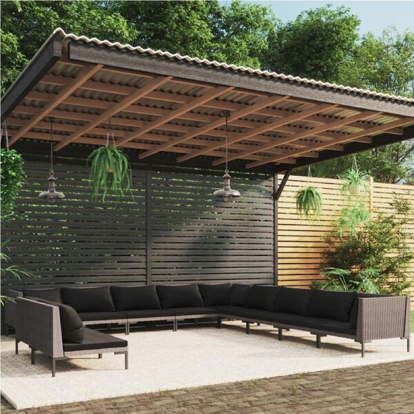 11 Piece Garden Lounge Set with Cushions Poly Rattan Dark Grey vidaXL