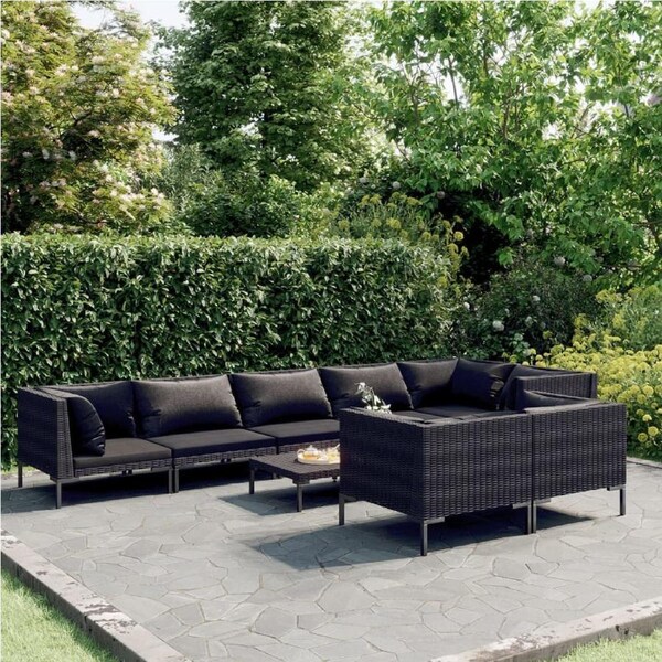 9 Piece Garden Lounge Set with Cushions Poly Rattan Dark Grey vidaXL