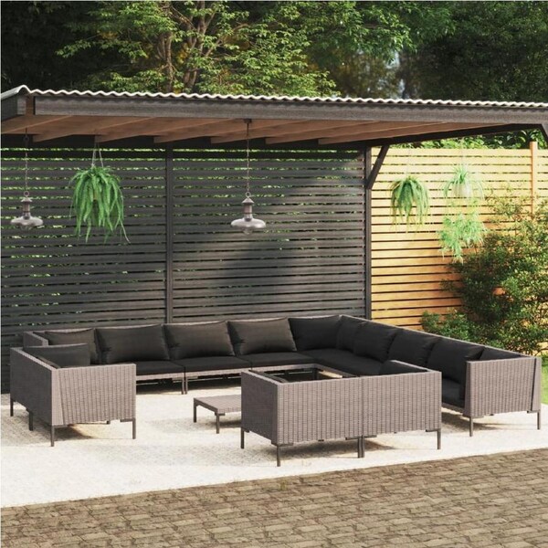 14 Piece Garden Lounge Set with Cushions Poly Rattan Dark Grey vidaXL