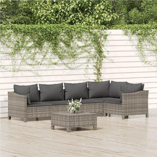 6 Piece Garden Lounge Set with Cushions Grey Poly Rattan vidaXL