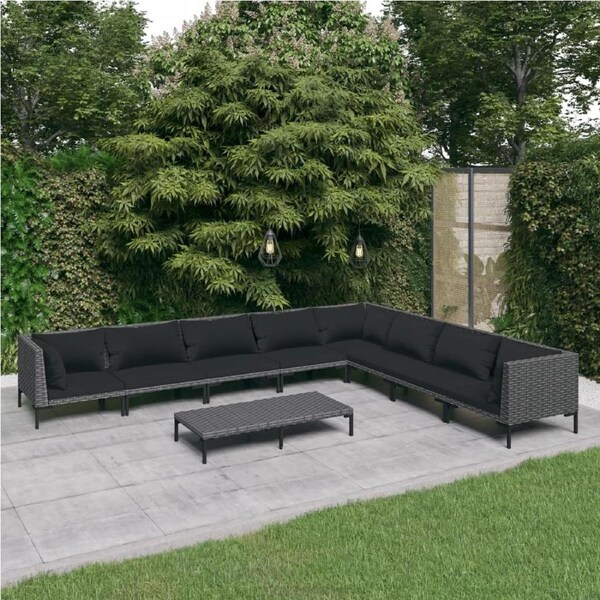 9 Piece Garden Lounge Set with Cushions Poly Rattan Dark Grey vidaXL