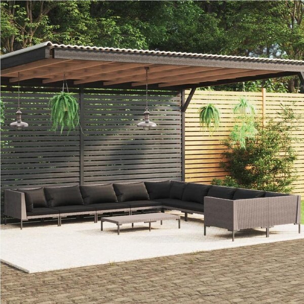 10 Piece Garden Lounge Set with Cushions Poly Rattan Dark Grey vidaXL
