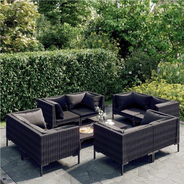 9 Piece Garden Lounge Set with Cushions Poly Rattan Dark Grey vidaXL