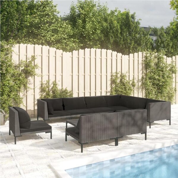 10 Piece Garden Lounge Set with Cushions Poly Rattan Dark Grey vidaXL