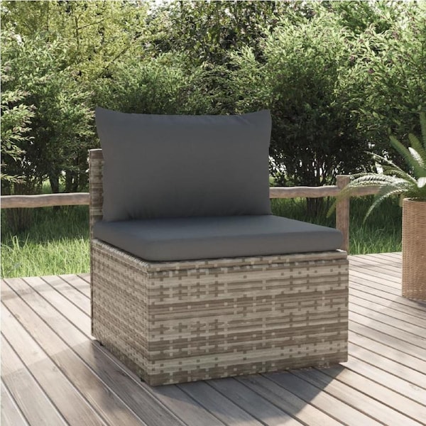 Garden Middle Sofa with Cushion Grey 57x57x56 cm Poly Rattan vidaXL