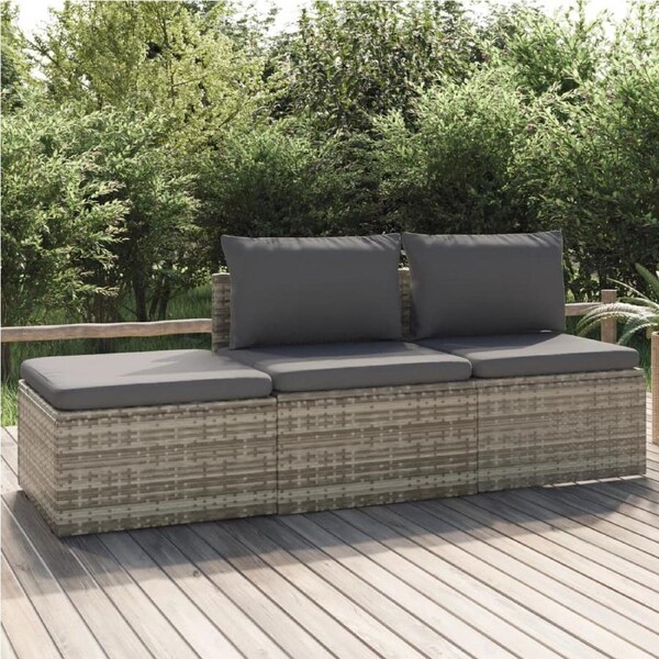 3 Piece Garden Lounge Set with Cushions Grey Poly Rattan vidaXL