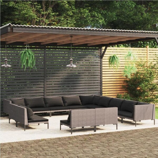 13 Piece Garden Lounge Set with Cushions Poly Rattan Dark Grey vidaXL
