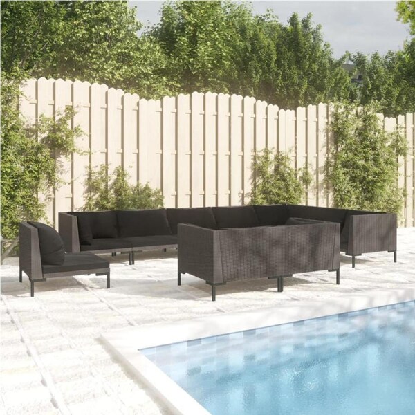 10 Piece Garden Lounge Set with Cushions Poly Rattan Dark Grey vidaXL
