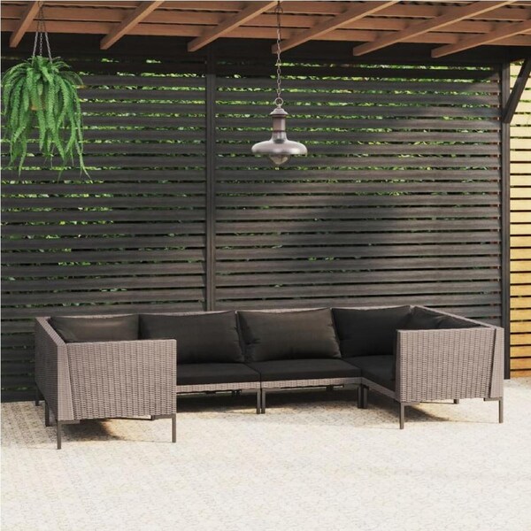 6 Piece Garden Lounge Set with Cushions Poly Rattan Dark Grey vidaXL