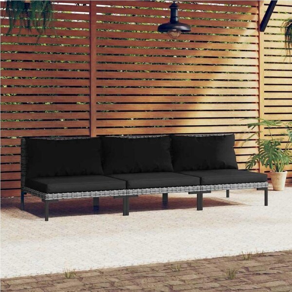 Garden Sofas 3pcs with Cushions Half Round Poly Rattan vidaXL
