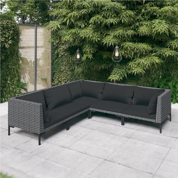5 Piece Garden Lounge Set with Cushions Poly Rattan Dark Grey vidaXL