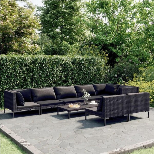 9 Piece Garden Lounge Set with Cushions Poly Rattan Dark Grey vidaXL
