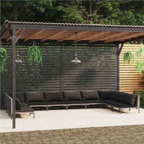10 Piece Garden Lounge Set with Cushions Poly Rattan Dark Grey vidaXL
