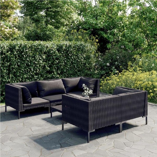 6 Piece Garden Lounge Set with Cushions Poly Rattan Dark Grey vidaXL