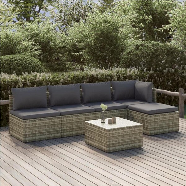 6 Piece Garden Lounge Set with Cushions Grey Poly Rattan vidaXL
