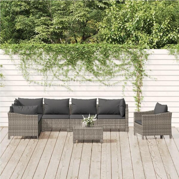8 Piece Garden Lounge Set with Cushions Grey Poly Rattan vidaXL