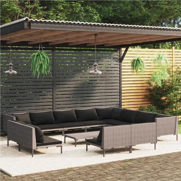 13 Piece Garden Lounge Set with Cushions Poly Rattan Dark Grey vidaXL