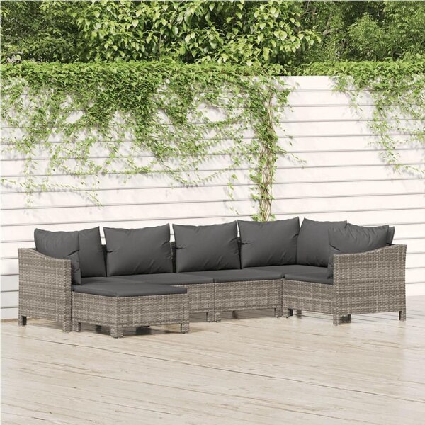 6 Piece Garden Lounge Set with Cushions Grey Poly Rattan vidaXL