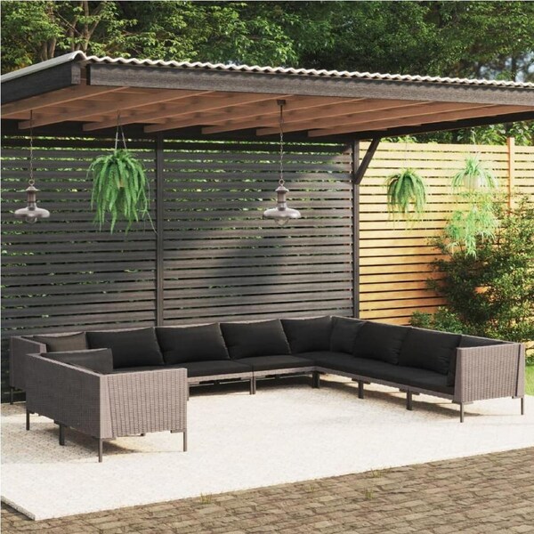 10 Piece Garden Lounge Set with Cushions Poly Rattan Dark Grey vidaXL
