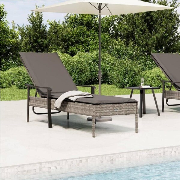 Sun Lounger with Cushion Grey Poly Rattan vidaXL