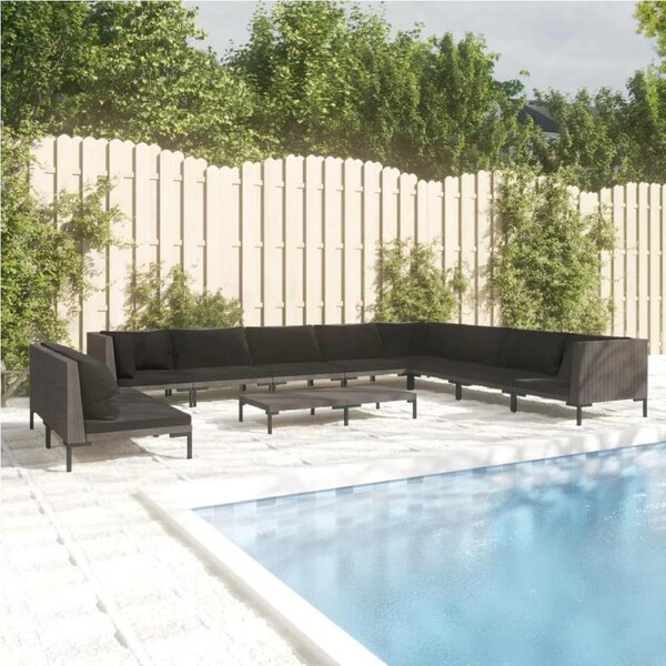 11 Piece Garden Lounge Set with Cushions Poly Rattan Dark Grey vidaXL