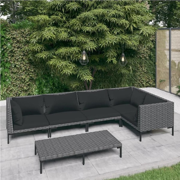 6 Piece Garden Lounge Set with Cushions Poly Rattan Dark Grey vidaXL