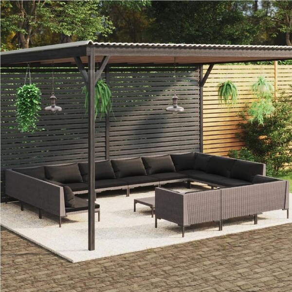 14 Piece Garden Lounge Set with Cushions Poly Rattan Dark Grey vidaXL