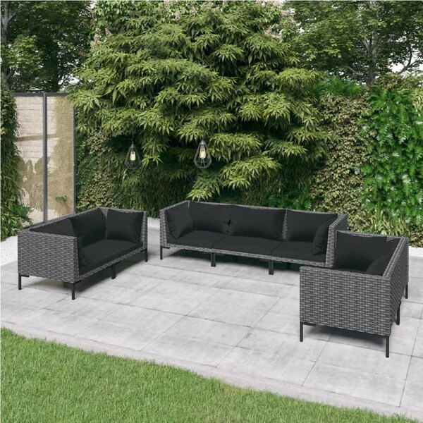 7 Piece Garden Lounge Set with Cushions Poly Rattan Dark Grey vidaXL