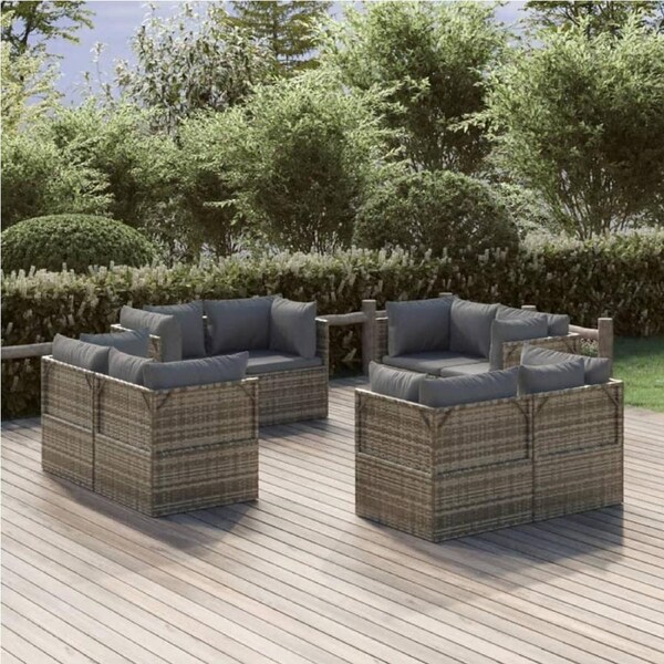 Garden Corner Sofas 8 pcs Grey 57x57x56 cm Poly Rattan vidaXL