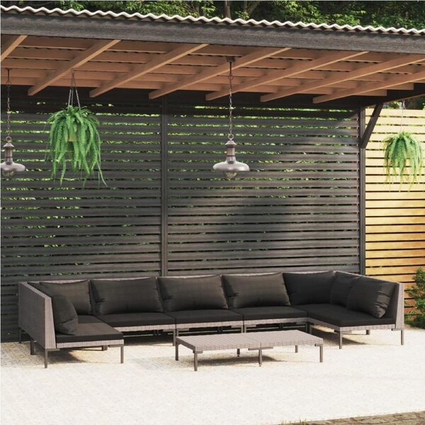 8 Piece Garden Lounge Set with Cushions Poly Rattan Dark Grey vidaXL