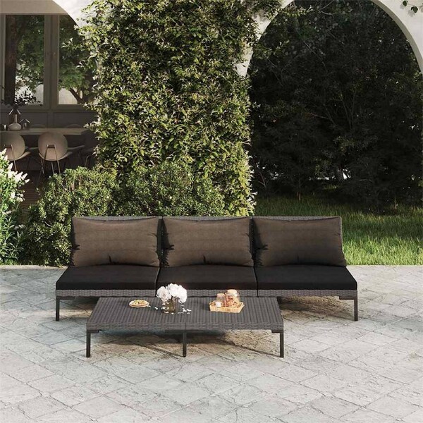 4 Piece Garden Lounge Set with Cushions Poly Rattan Dark Grey vidaXL