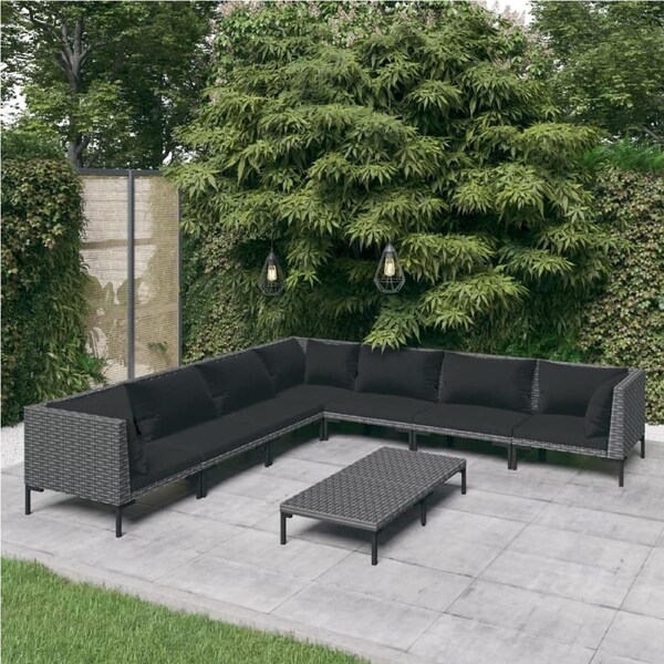 8 Piece Garden Lounge Set with Cushions Poly Rattan Dark Grey vidaXL