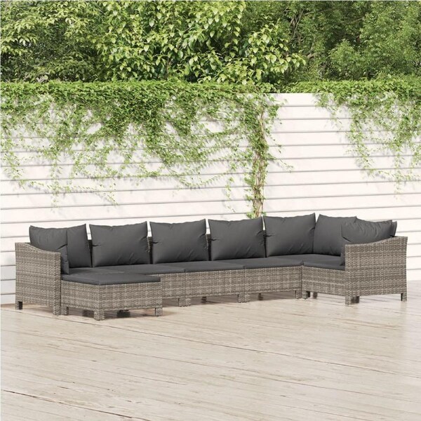 7 Piece Garden Lounge Set with Cushions Grey Poly Rattan vidaXL