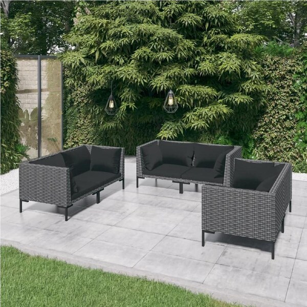 6 Piece Garden Lounge Set with Cushions Poly Rattan Dark Grey vidaXL