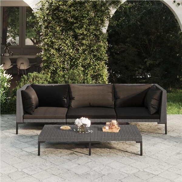 4 Piece Garden Lounge Set with Cushions Poly Rattan Dark Grey vidaXL