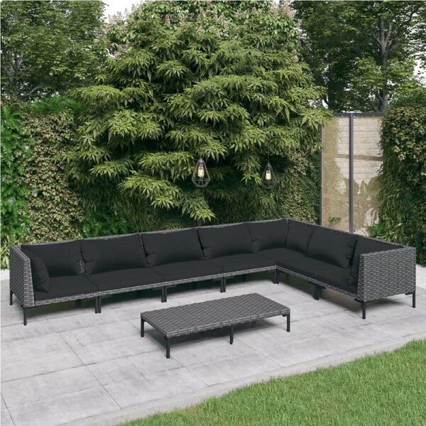 8 Piece Garden Lounge Set with Cushions Poly Rattan Dark Grey vidaXL