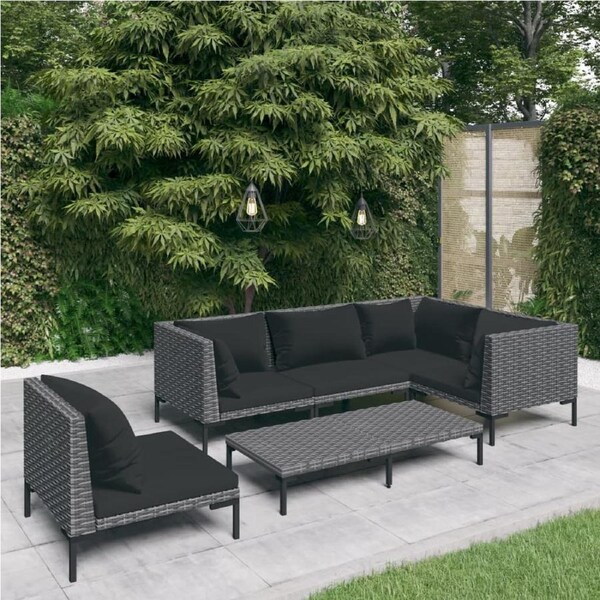 6 Piece Garden Lounge Set with Cushions Poly Rattan Dark Grey vidaXL