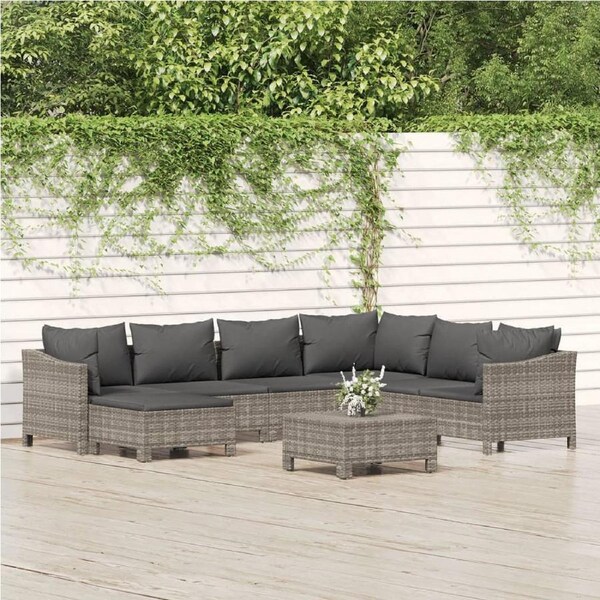 8 Piece Garden Lounge Set with Cushions Grey Poly Rattan vidaXL