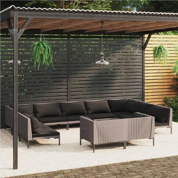 11 Piece Garden Lounge Set with Cushions Poly Rattan Dark Grey vidaXL