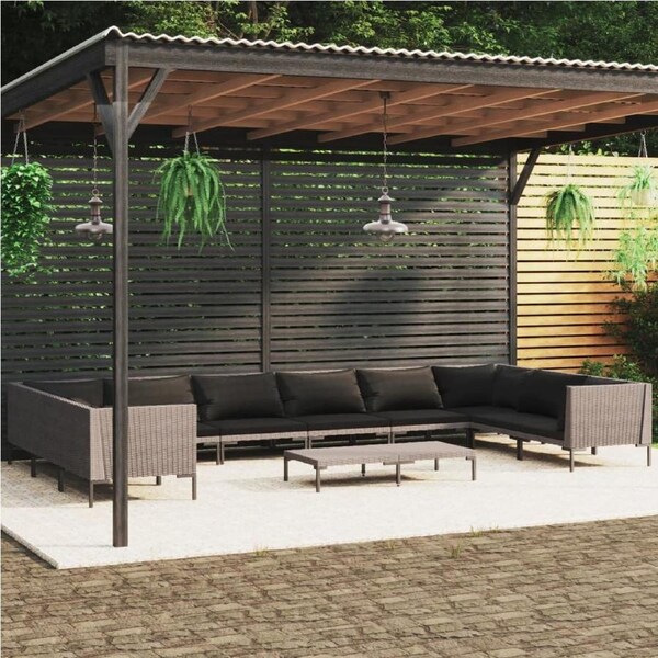 11 Piece Garden Lounge Set with Cushions Poly Rattan Dark Grey vidaXL