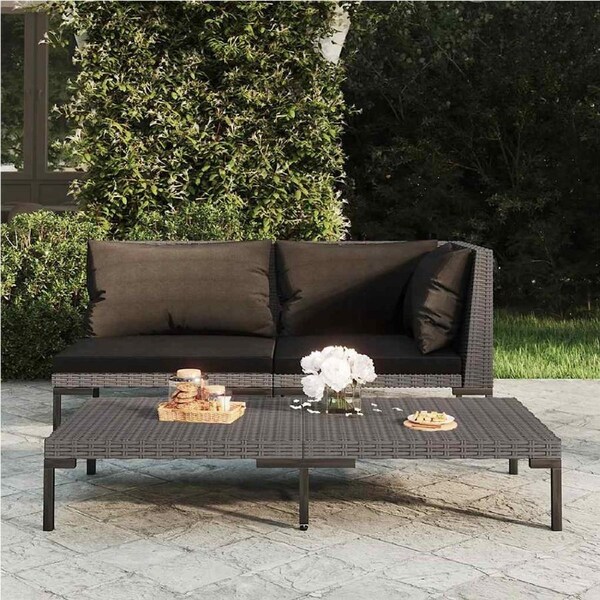 Garden Sofa with Cushions Half Round Poly Rattan vidaXL