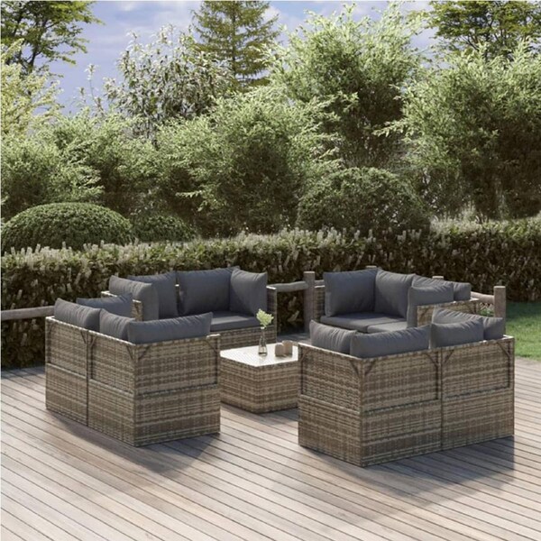 9 Piece Garden Lounge Set with Cushions Grey Poly Rattan vidaXL