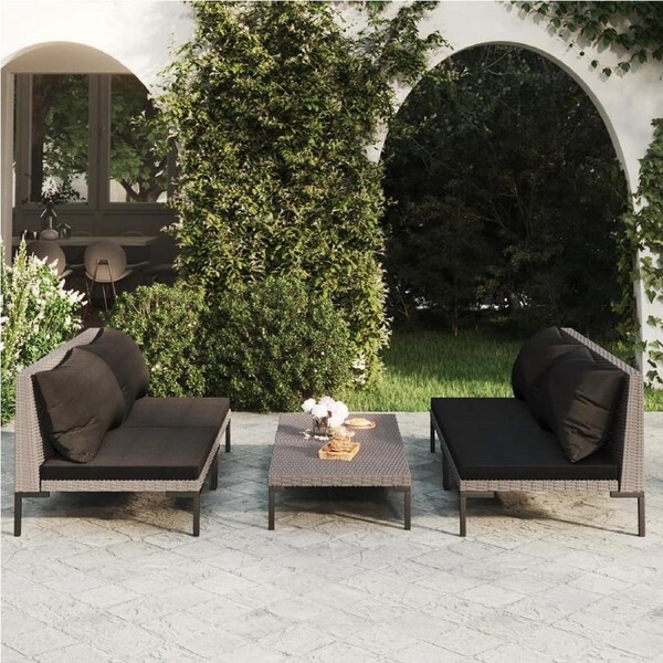 5 Piece Garden Lounge Set with Cushions Poly Rattan Dark Grey vidaXL