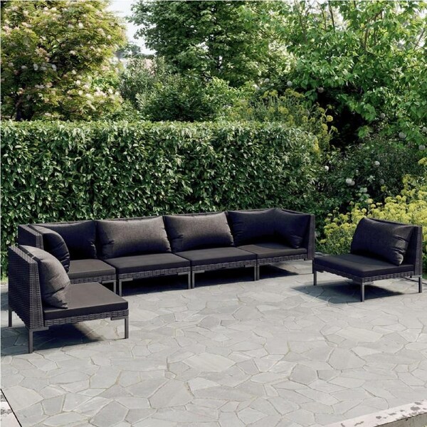 6 Piece Garden Lounge Set with Cushions Poly Rattan Dark Grey vidaXL