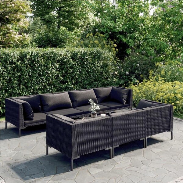 8 Piece Garden Lounge Set with Cushions Poly Rattan Dark Grey vidaXL