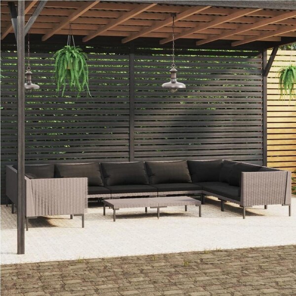 10 Piece Garden Lounge Set with Cushions Poly Rattan Dark Grey vidaXL