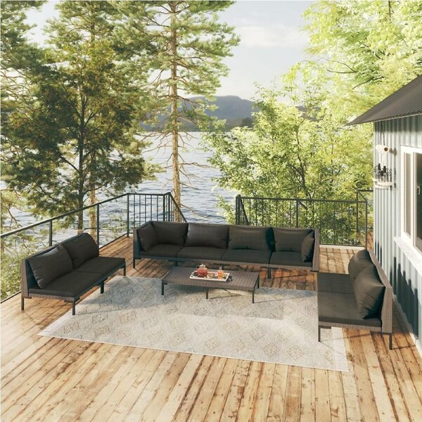 9 Piece Garden Lounge Set with Cushions Poly Rattan Dark Grey vidaXL