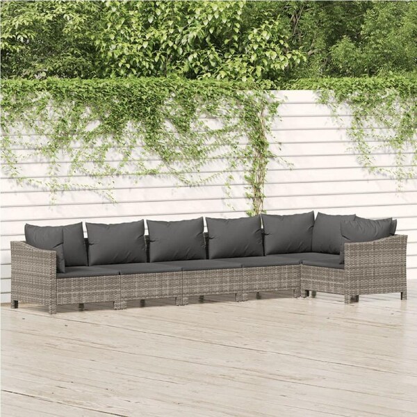 6 Piece Garden Lounge Set with Cushions Grey Poly Rattan vidaXL