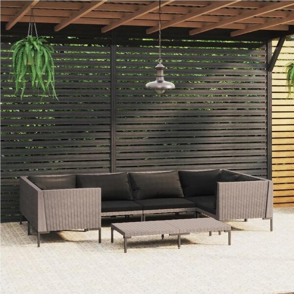 7 Piece Garden Lounge Set with Cushions Poly Rattan Dark Grey vidaXL