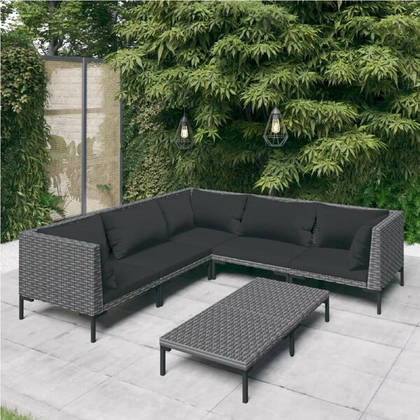 6 Piece Garden Lounge Set with Cushions Poly Rattan Dark Grey vidaXL